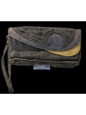 Vintage Jazzd Whimsygoth Witchy Moon Pattern Wristlet Clutch With 9 Inch Strap &